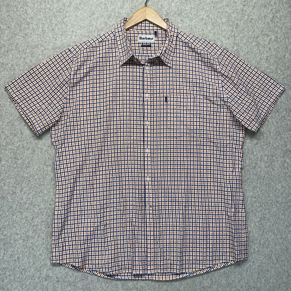 Barbour Tailored Fit Button Down Shirt Mens Check Plaid Long Sleeve Orange XL